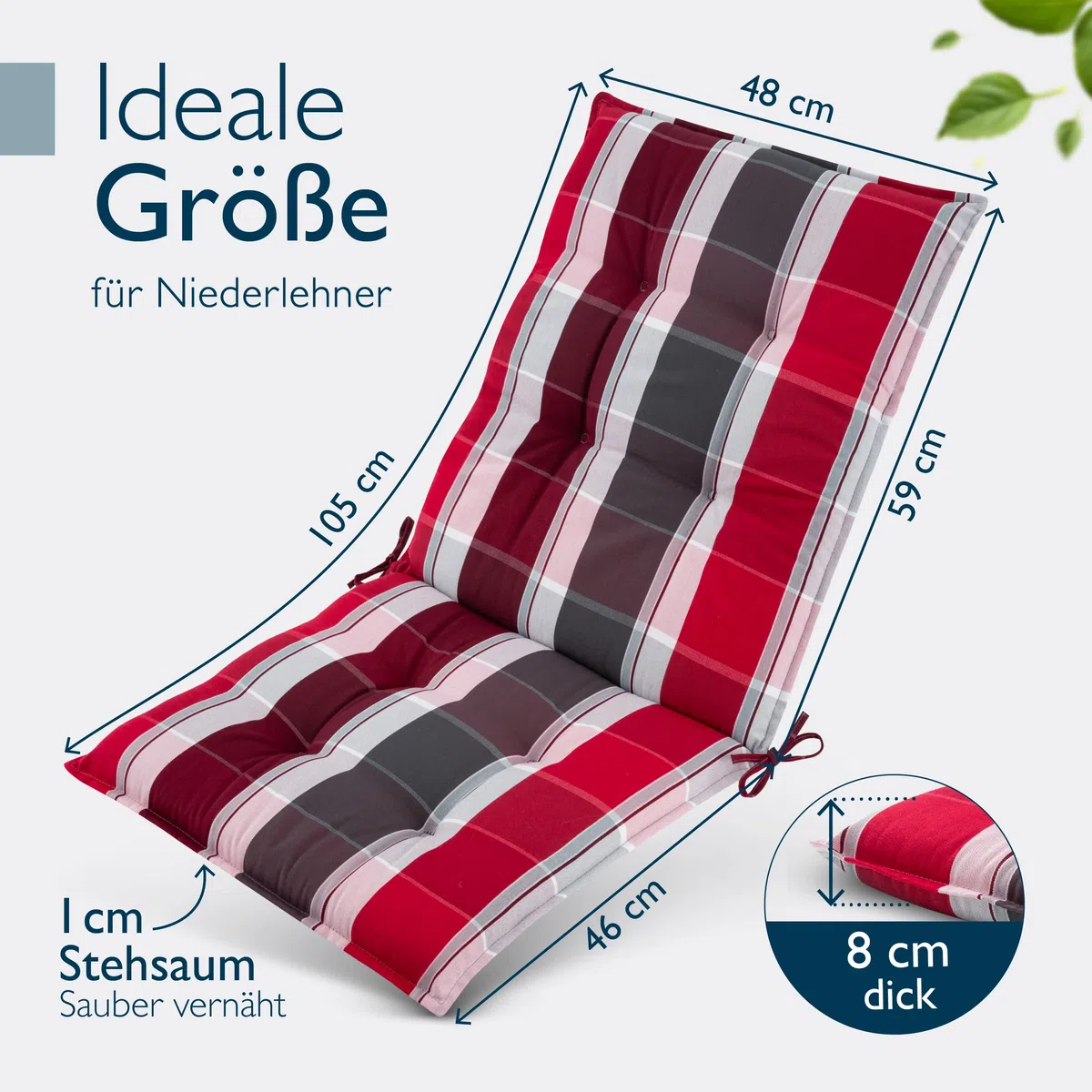 Beautissu 6er Set Premium Niedriglehner Auflage Gartenstuhl Polster | 100x50cm Rot-Anthrazit Gestreift 8cm dick rutschfestes robust UV-Lichtechtheit 5 Gartenstuhlauflage rutschfest Garten Sun-NL