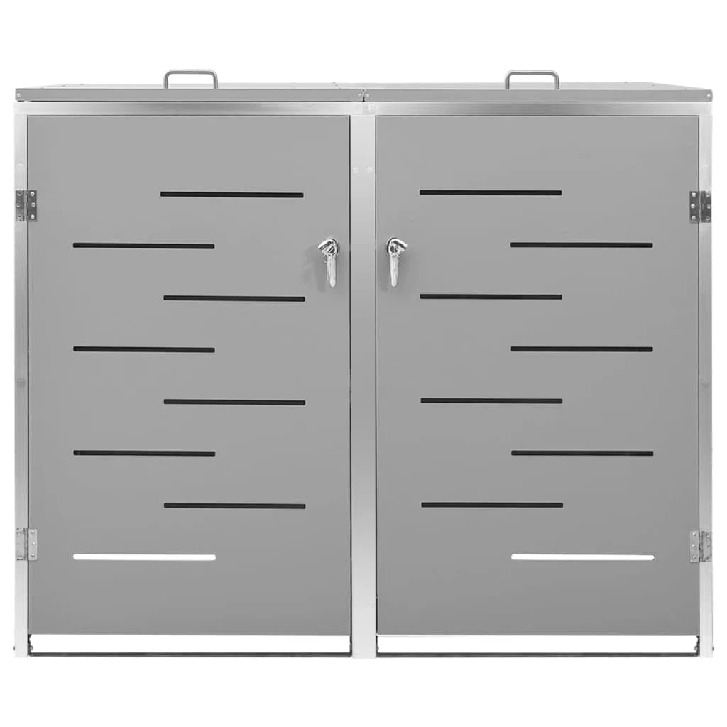 Doppel-Mülltonnenbox Mülltonnenbox Outdoor Lagerung Versteck Einfaches Öffnen und Schließen Schuppen Grau 138 x 77,5 x 112,5 cm Edelstahl