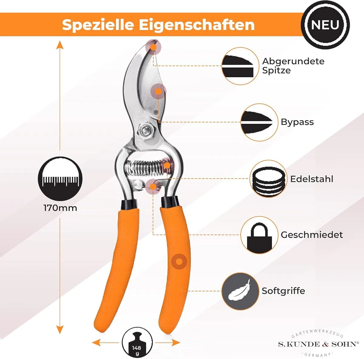 SKS – die leichteste geschmiedete Gartenschere 2ER-Set 2X SKS6 – ergonomisches Design – Bypass – Rosen-Rebschere – ∅20mm – kompl. beschichtet, rostfrei