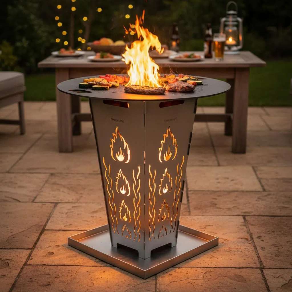 FireDesire Grill Pro Feuerkorb 80cm + Grillplatte + Ascheschale, Feuertonne, Feuerschale, Grilltonne, Ofen, Terassenofen, Grill, Stahlkorb, Plancha, Gartenfeuer