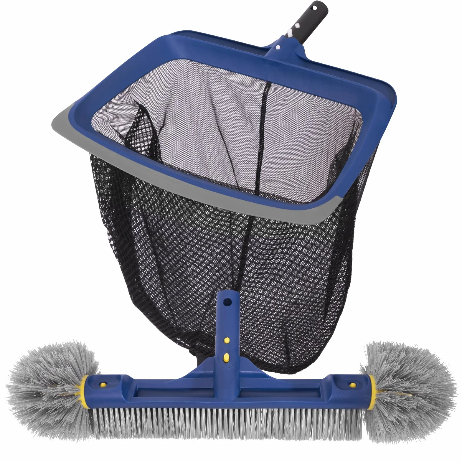 POOLAZA Pool Reinigungsset, feinmaschiges Pool Kescher Netz & Poolbürste mit runden Enden zum Reinigen, Pool Kescher stabilem Rahmen & 46cm Bürste integriertem Griff, passend für Standard Stange
