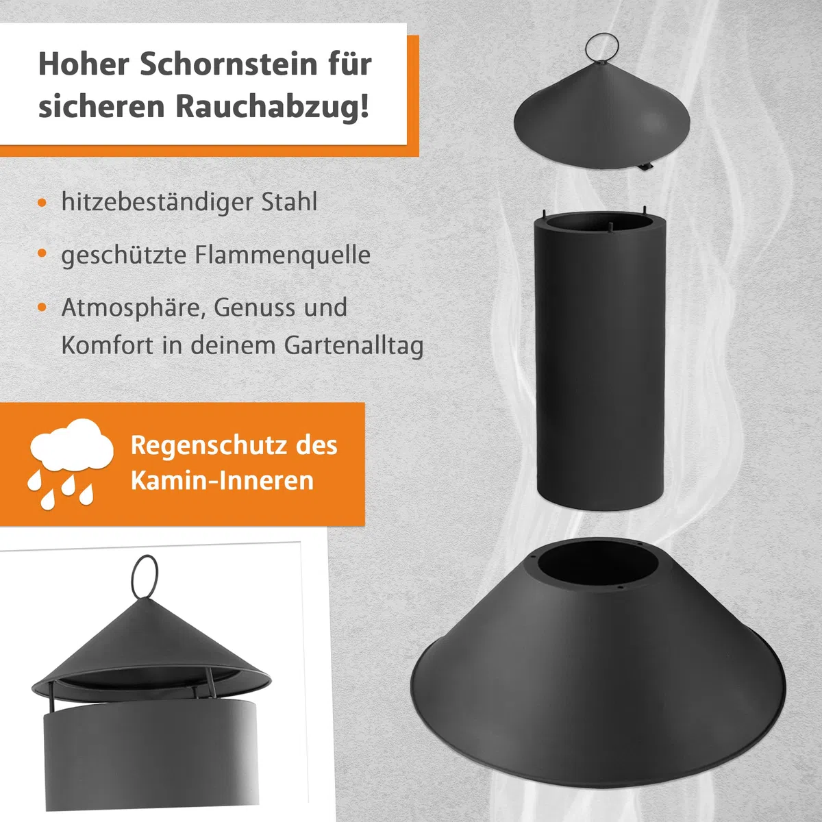 LEMODO Gartenkamin, Grillkamin mit Funkenschutztür, Terrassenofen mit Holzablage, Grillrost, Pfanne, Outdoor Gartenofen, Feuerstelle für Terrasse, Holzofen Wärmequelle für den Außenbereich