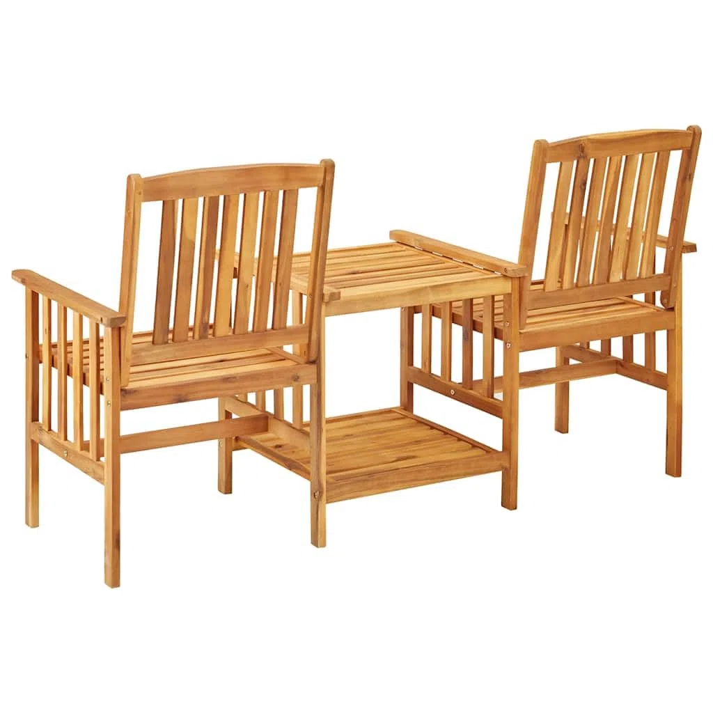 Garten-Bistro-Set, 2-Sitzer Gartenbank mit integriertem Tisch, aus massivem Akazienholz, geölt, inkl. bequemer Sitzpolster in Taupe, für Terrasse und Balkon, 159 x 61 x 92 cm