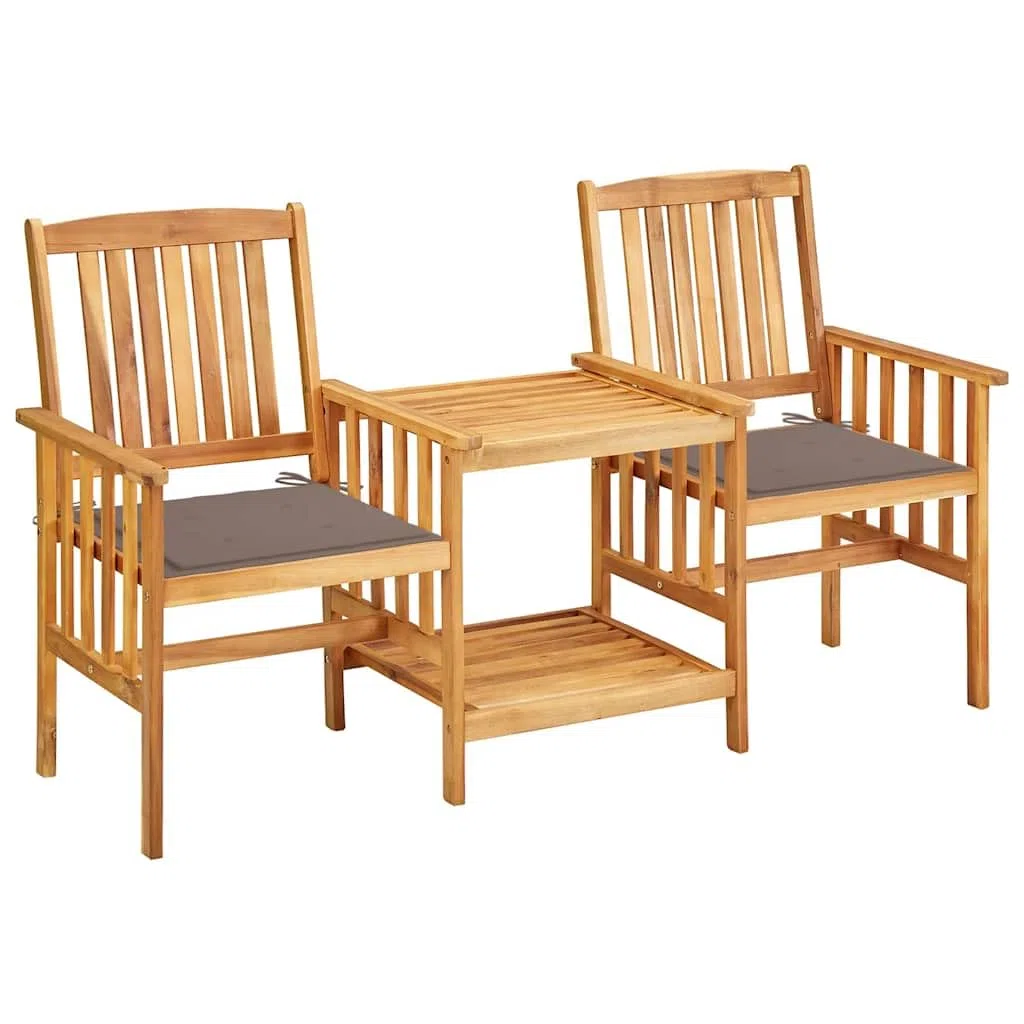 Garten-Bistro-Set, 2-Sitzer Gartenbank mit integriertem Tisch, aus massivem Akazienholz, geölt, inkl. bequemer Sitzpolster in Taupe, für Terrasse und Balkon, 159 x 61 x 92 cm