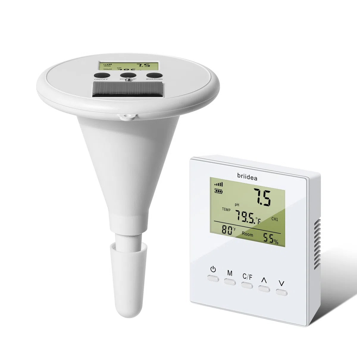 briidea Kabelloses Digitales Schwimmbad-Wasserprüfgerät Mit Zwei Displays & Hochpräziser Elektrode Zur Messung Von Temperatur, pH, EC, TDS Für Alle Pools, Whirlpools Und Spas