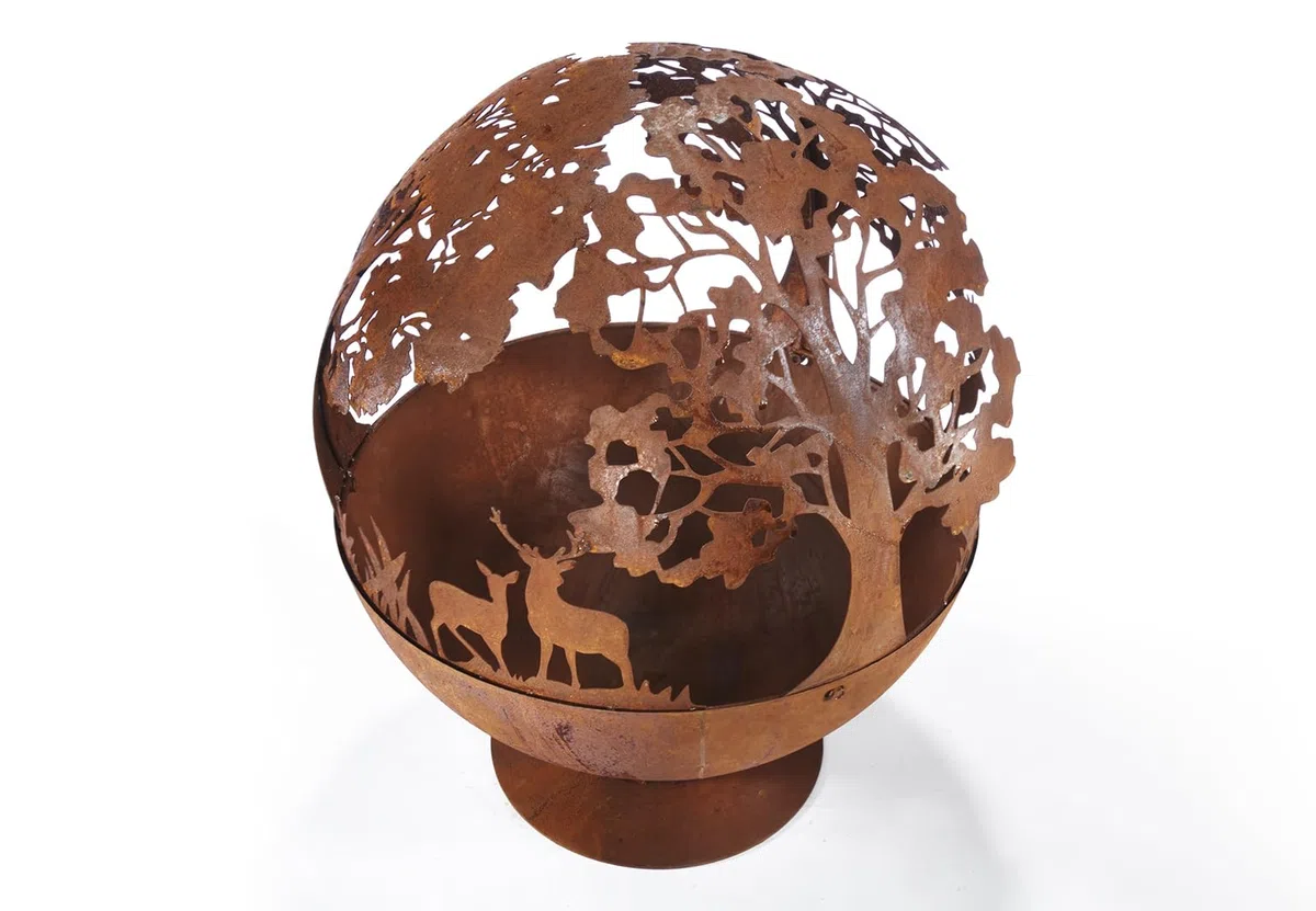 Kobolo Feuerschale Feuerkorb Forest Kugelform rund mit Motiv 50x50x60 cm