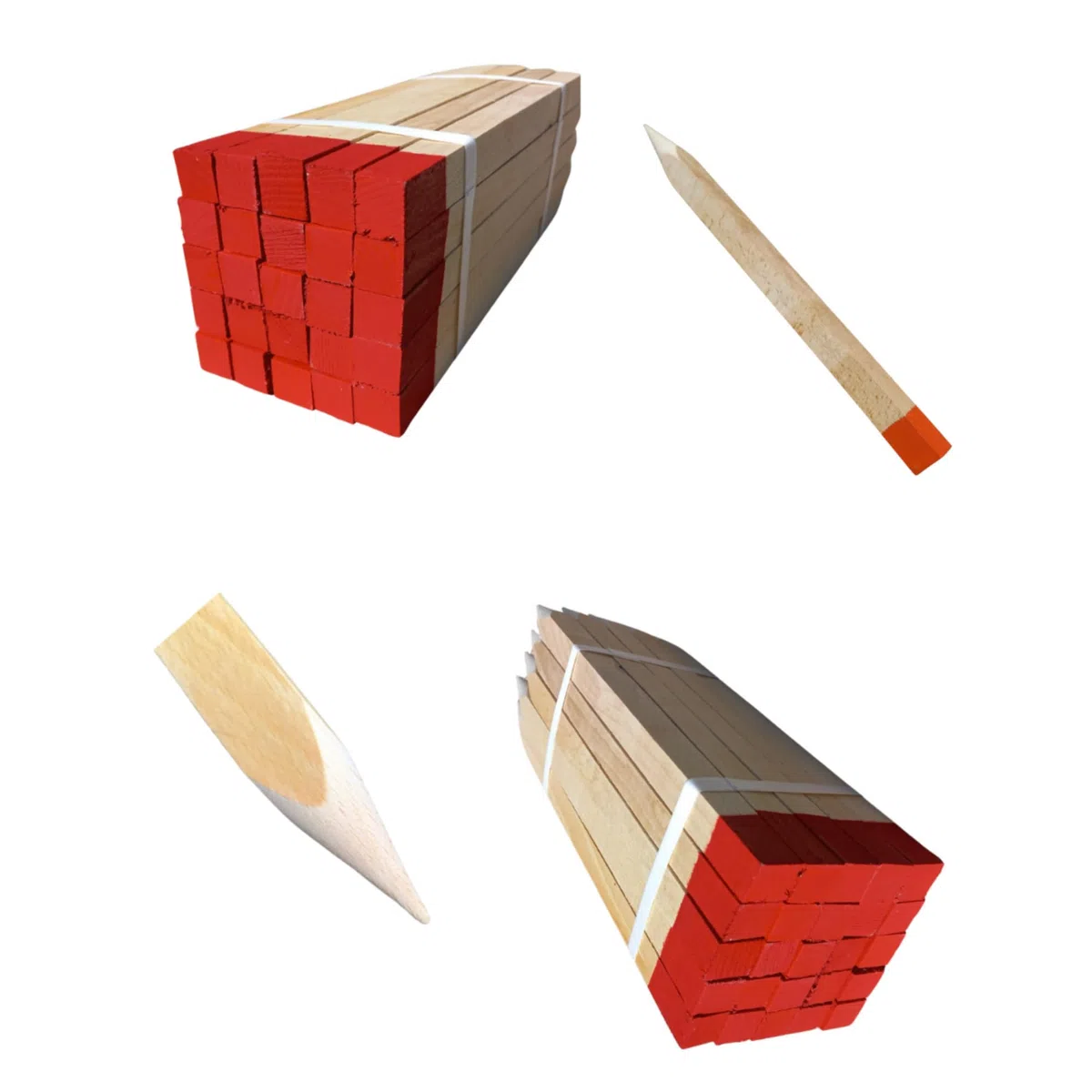 50 Stück Holzpfähle aus Buche Rot Lackierter Spitze Quadratisch Längen 40 cm Markierungspfosten Holz Robuste Holzpflöcke Pflanzstäbe Zaunpfosten Vermessungspfosten 25 mm x 25 mm