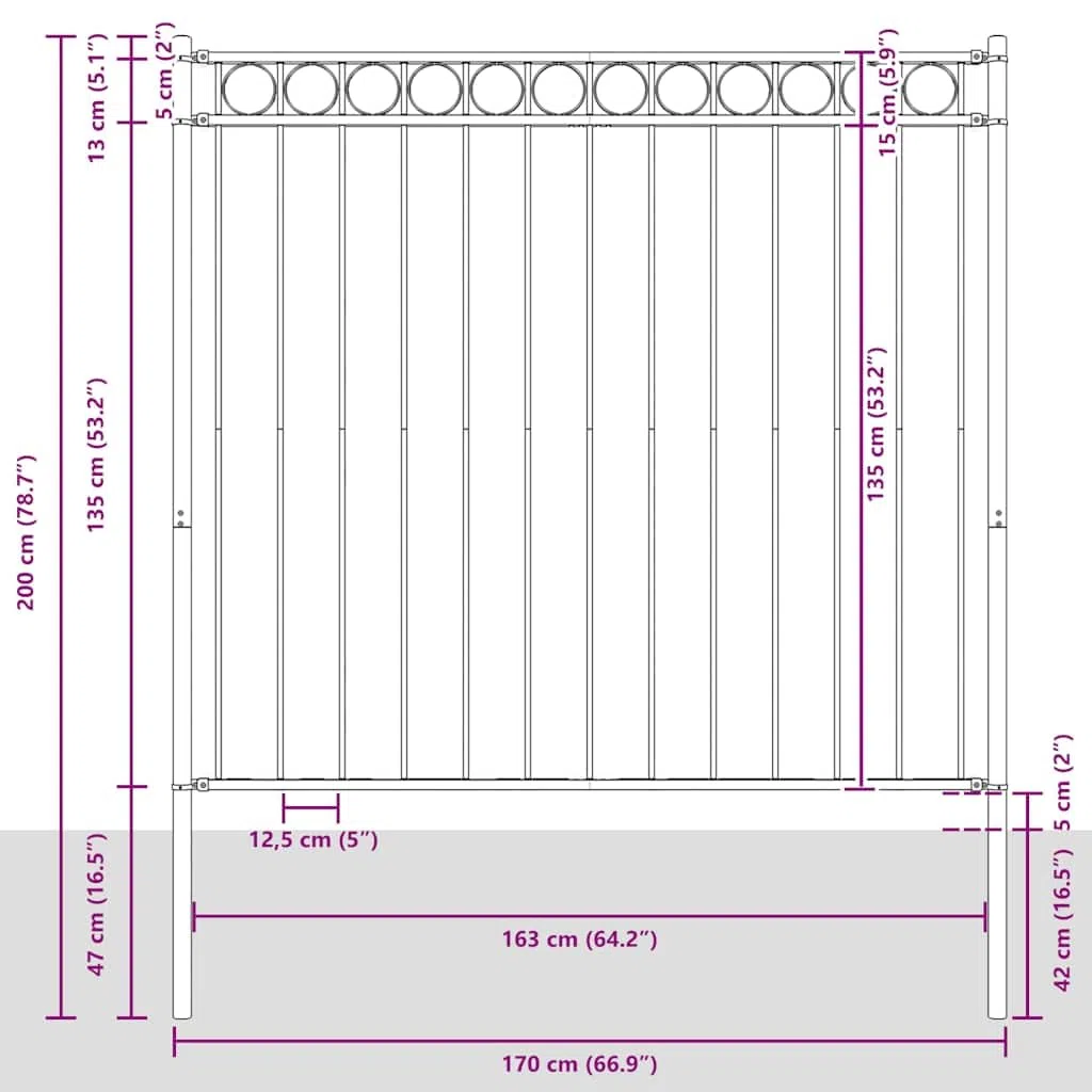 Gartenzaun ASSEN Stahl Zaunfeld 1,7 x 1,5 m Schwarz mit Montagematerial, Sichtschutz und Sicherheit für Terrasse, Balkon, Vorgarten und Außenbereich