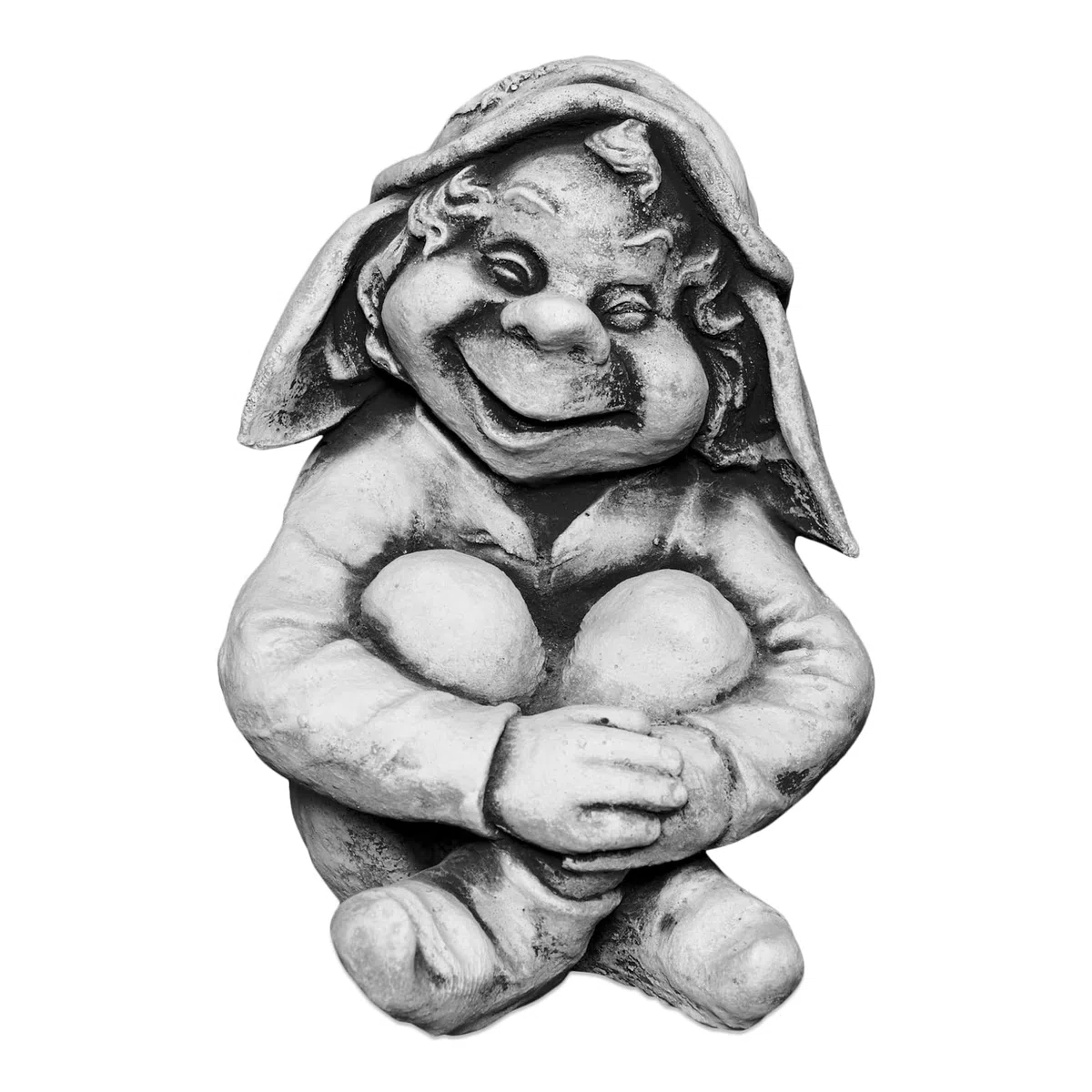 gartendekoparadies.de Gnom als lustiger Freund, Steinfigur Wichtel, H. 30 cm, 11 kg, Grau, frostsicher aus Steinguss für Außenbereich