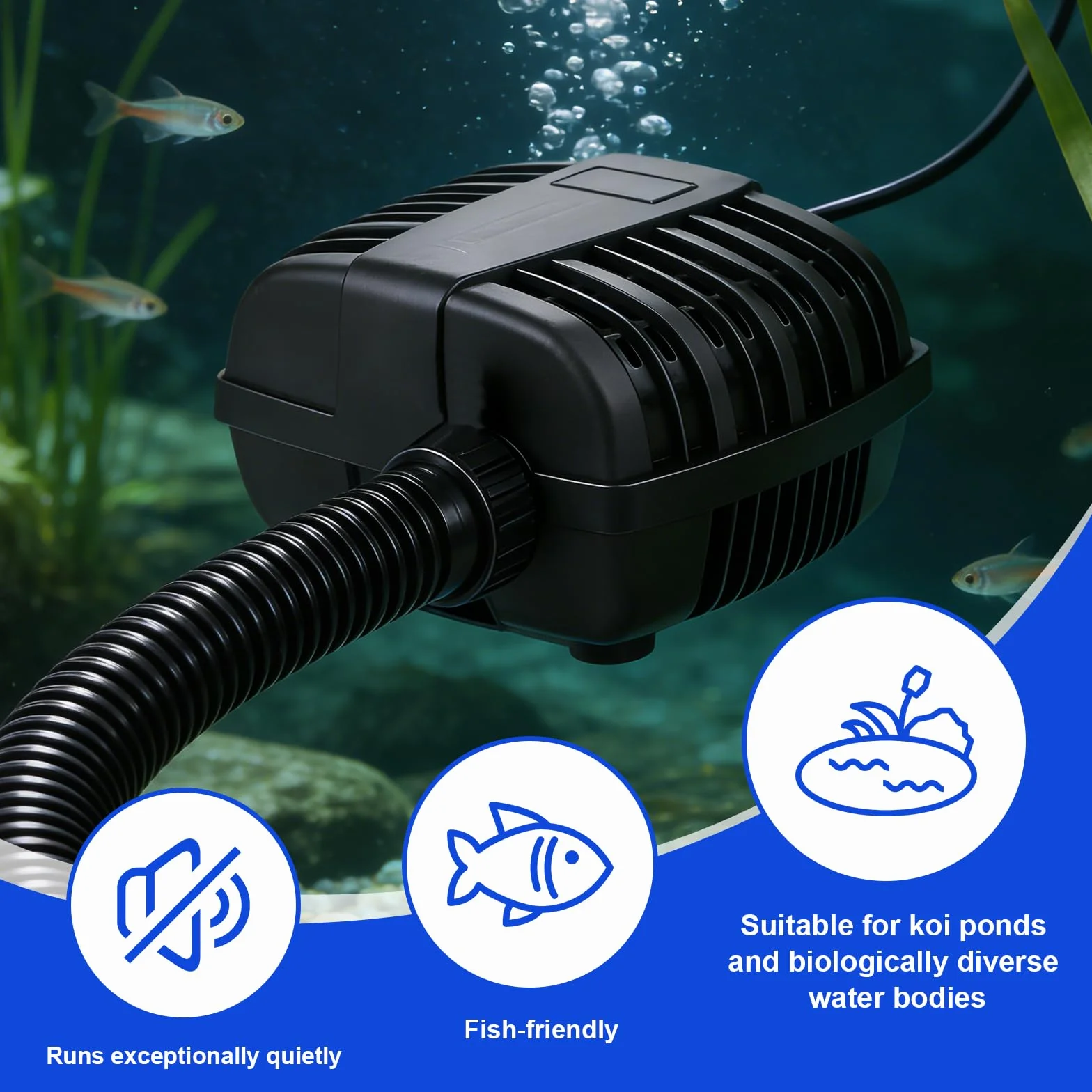 CPROSP Teicher Filterpumpe CFP-1500L/H [2025] - 25W Teichpumpe, Super Leise & Energiesparend, Fischschutz, Ideal für Gartenteich & Bachlauf, IPX8