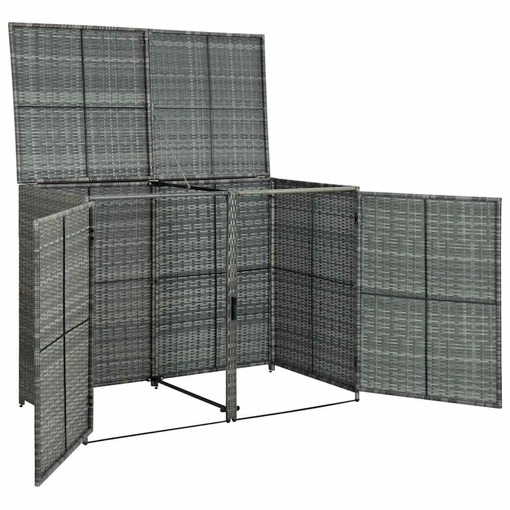 Mülltonnenbox Für 2 Tonnen Poly Rattan Anthrazit 148x77x111 cm | Mit Deckel Und 2 Türen, Schließsystem, Robuste PE-Rattan Konstruktion, Für Gartenlagerung