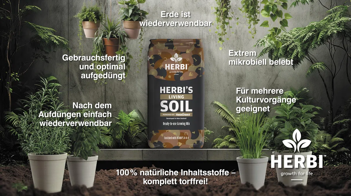 Herbis Living Soil 40 L – aktivierte Bio-Growerde mit mikrobiell belebtem Bodenleben – ideal für Indoor & Outdoor Grow – fördert Starke Wurzeln & gesundes, organisches Pflanzenwachstum