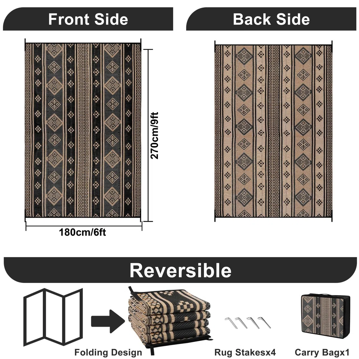 SHACOS Outdoor Teppich Wetterfest 180x270 cm, Kunststoffteppich Picknickdecke Wendbar UV-bestandig Patio Rug Camping Outdoor Teppich für Terrasse Balkon Garten Deck