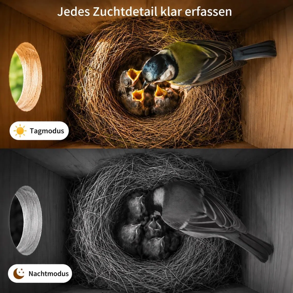 Vogelhaus mit Kamera, 5MP HD Nistkasten für Draußen mit Solarpanel Wetterfest, 2,4G WiFi und Nachtsichtmodul, Smarter Vogelbeobachtung für Wildvögel mit App-Benachrichtigung und Bewegungserkennung