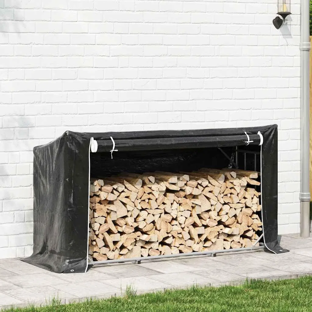 Brennholzregal mit Regenschutz aus verzinktem Stahl 200,5x60,5x110,5 cm, großes Fassungsvermögen für Kaminholz und Scheitholz, ideal für Terrasse, Garten, Wohnzimmer und Ofen