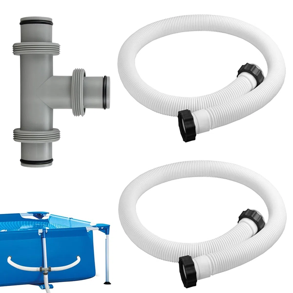Poolschlauch 38mm,2 Stück Schlauch für Poolpumpe 150cm,Schwimmbadschlauch,Poolpumpenschlauch,Schwimmbad-Ersatzschlauch,mit 3 Wege Schlauchverbinder,für Filterpumpe und Schwimmbad