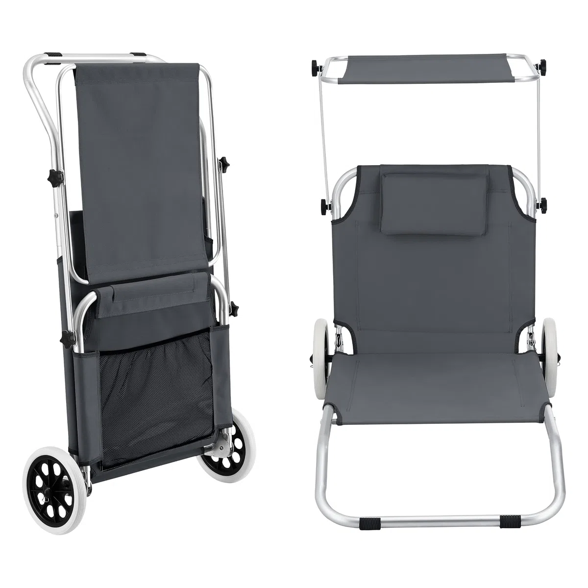 [en.casa] Sonnenliege Lazkano mit Rollen 150x62cm Gartenliege Liege Strandliege Aluminium Dunkelgrau