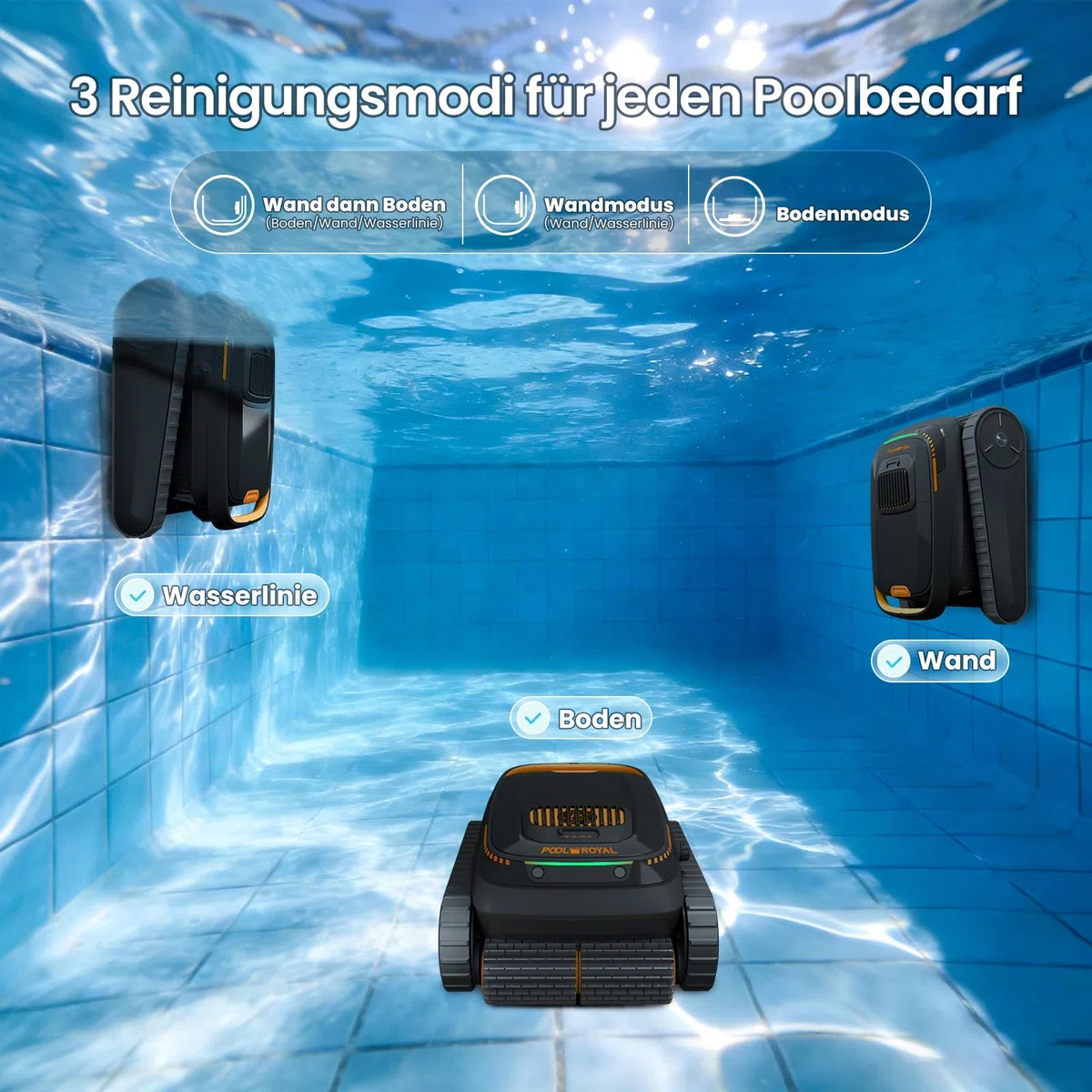 Pool-Royal Poolroboter PR10 Limited Design Edition Akku, Model 2026, Poolsauger, Autoparken und Wandklettern 3 Motoren 120 Minuten Batterielaufzeit für Schwimmbecken Boden, Wand, Wasserlinie