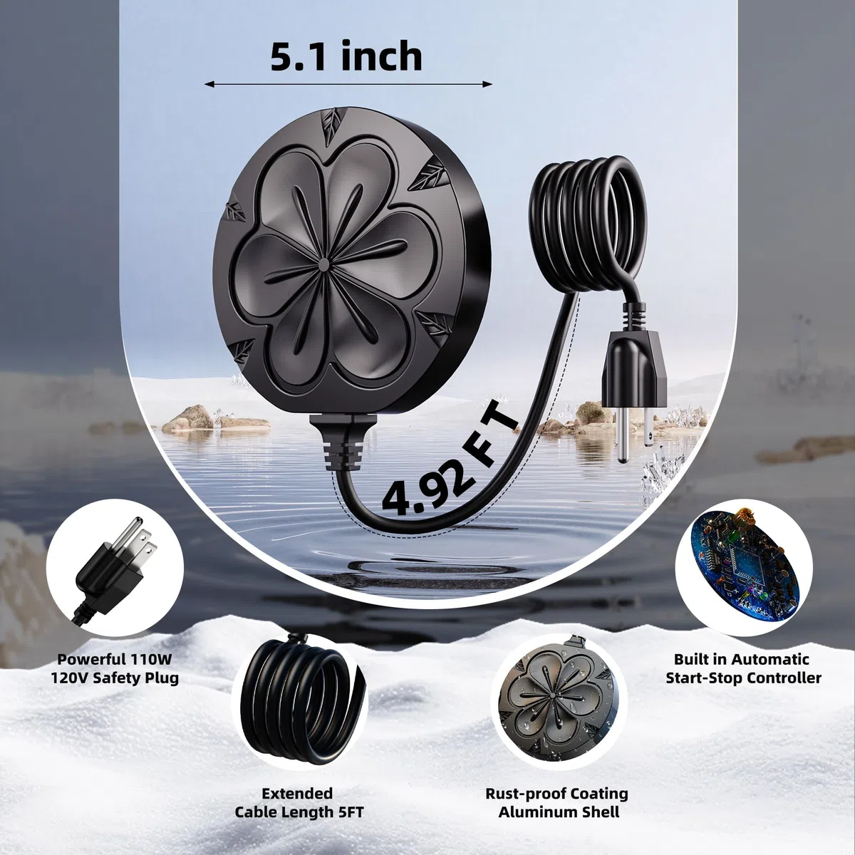 Vogeltränke Heizung Outdoor im Winter, 110 W Vogeltränke Warmwasserbereiter, vollständig abgedecktes Aluminium, Vogeltränke Teichentfroster mit Steuerung