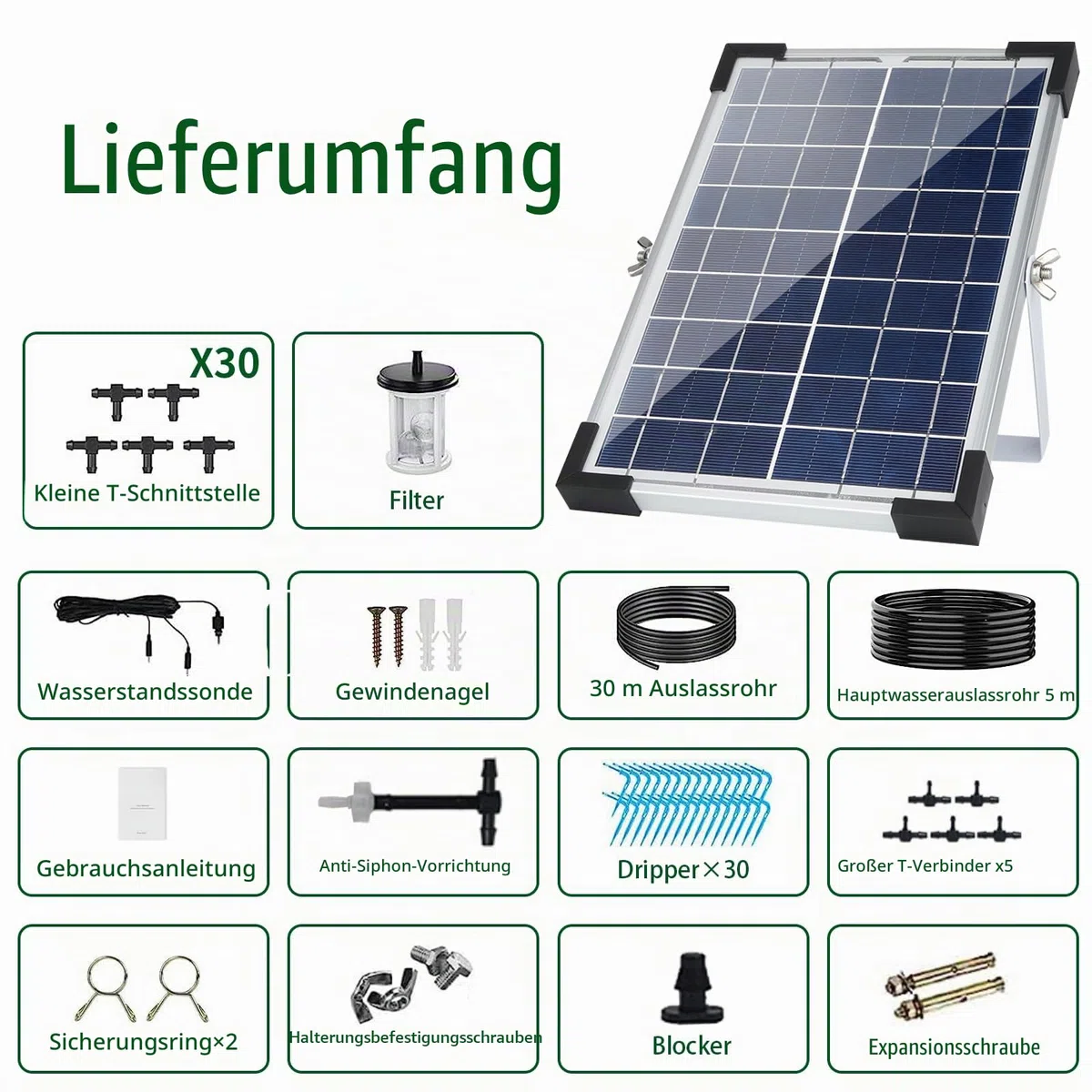 Garten Drip Bewässerung System Solar Powered,5W automatische Solar Drip Bewässerung Kit Bewässerung System, Anti-Siphon Design für Topfpflanzen Gewächshaus,Timing Modes Bewässerung Geräte
