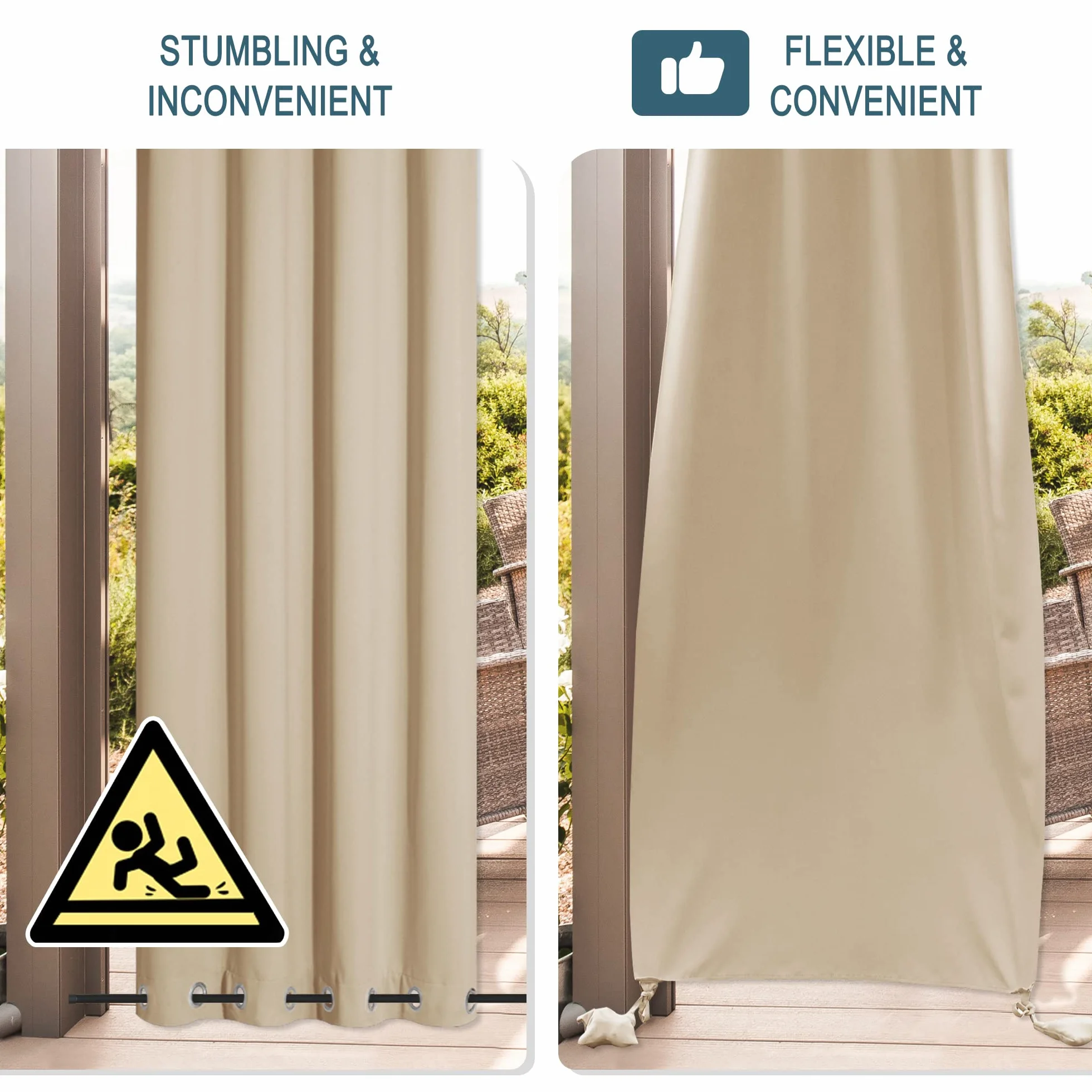 PONY DANCE Outdoorvorhänge mit Ösen und Gewichteten Säcken Outdoor Vorhang Wetterfest Sonnenschutz Gardinen für Pavillon & Terrasse 2er Set H 243 x B 132 cm, Biscotti Beige