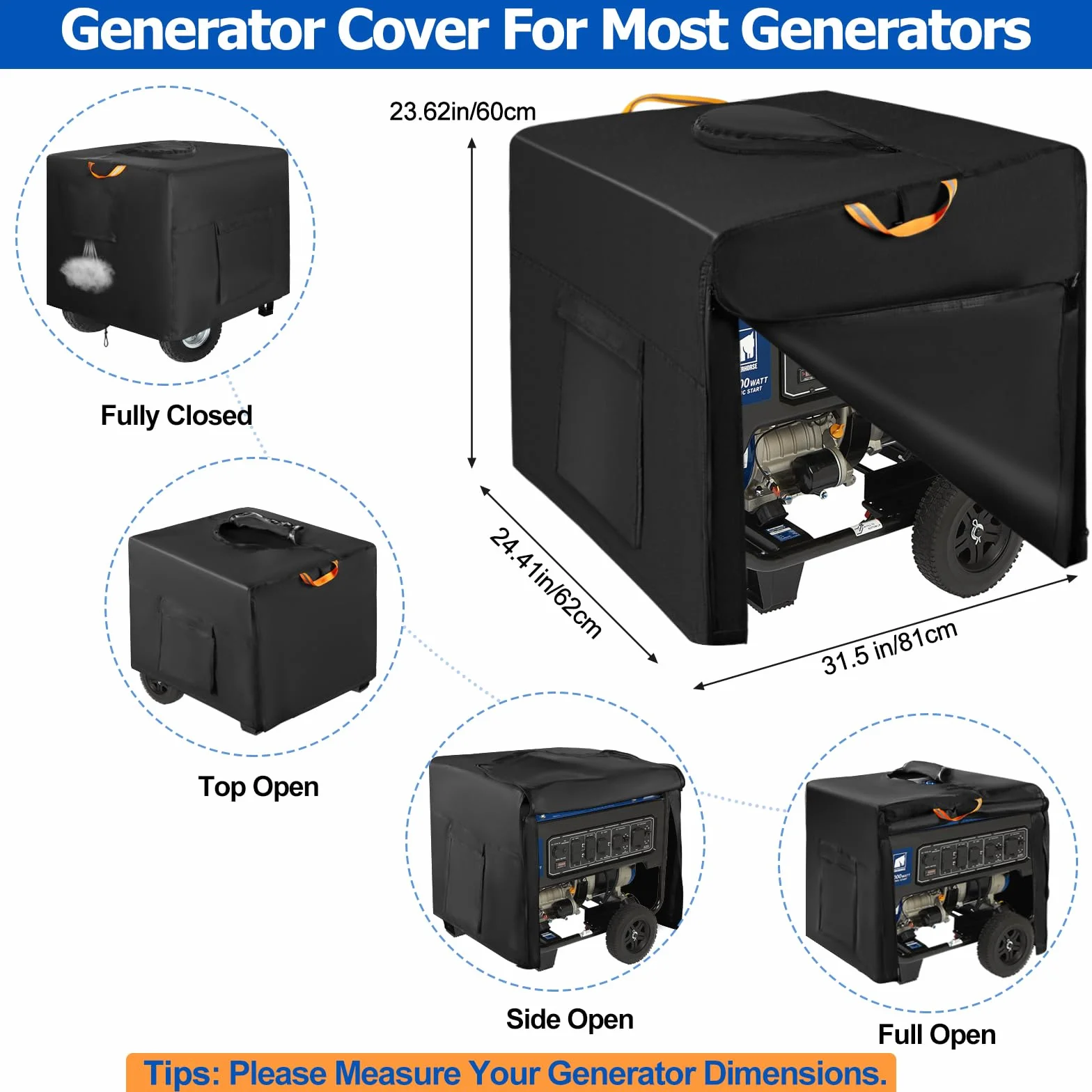 800D Oxford Wasserdichte Generator Abdeckung für den Außenbereich, Outdoor Garden Patio Universell Generatoren Staubschutzhülle passend für die meisten Generatoren 3000-5000 Watt (80 x 60 x 60 cm)