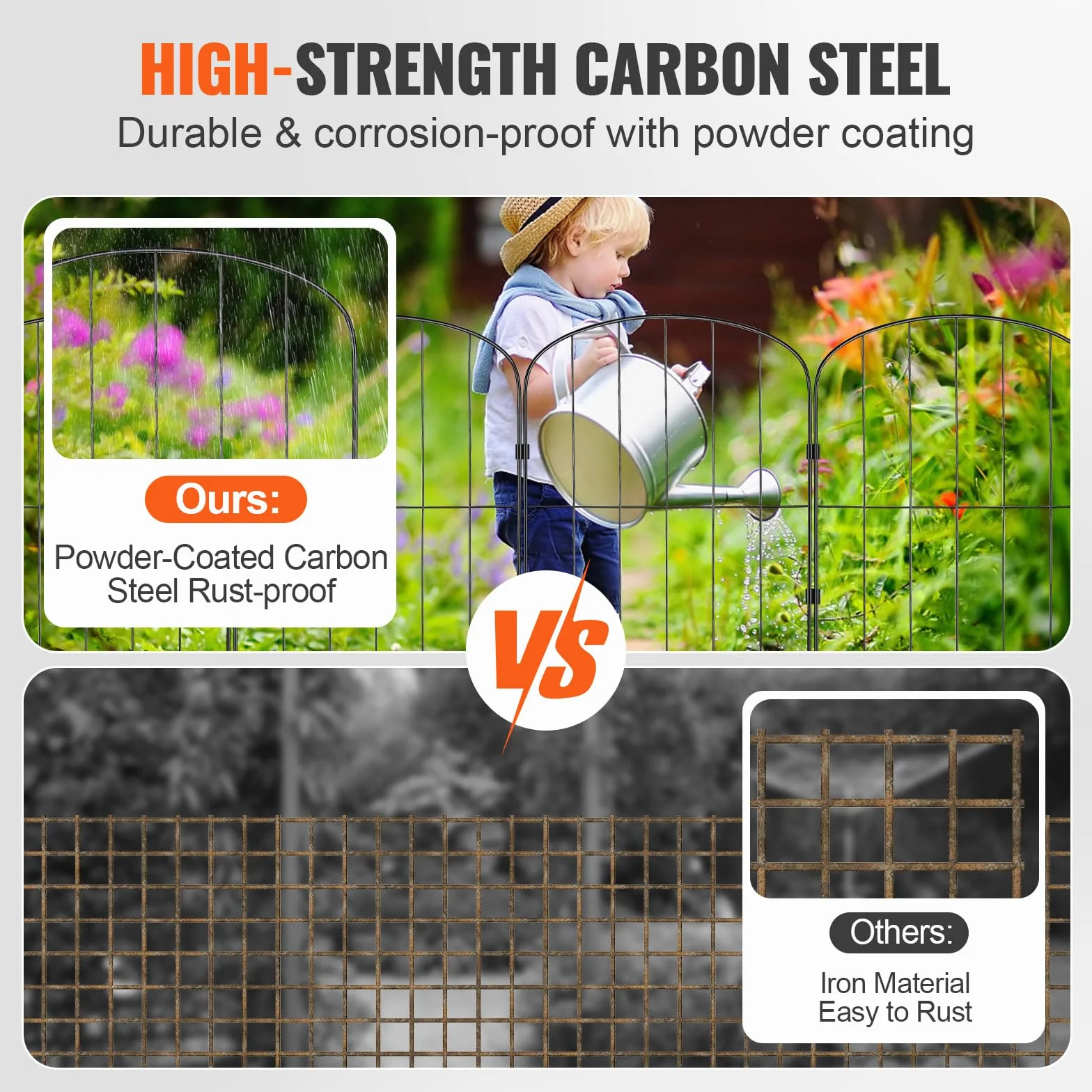 VEVOR 28x Dekorativer Gartenzaun 61x33cm Oberbogen Metallzaun aus Kohlenstoffstahl Steckzaun 5,08cm Spike-Abstand Hundezaun Gitterzaun Beetzaun Zaun Metall Zaunelementen inkl. Befestigungsmaterial