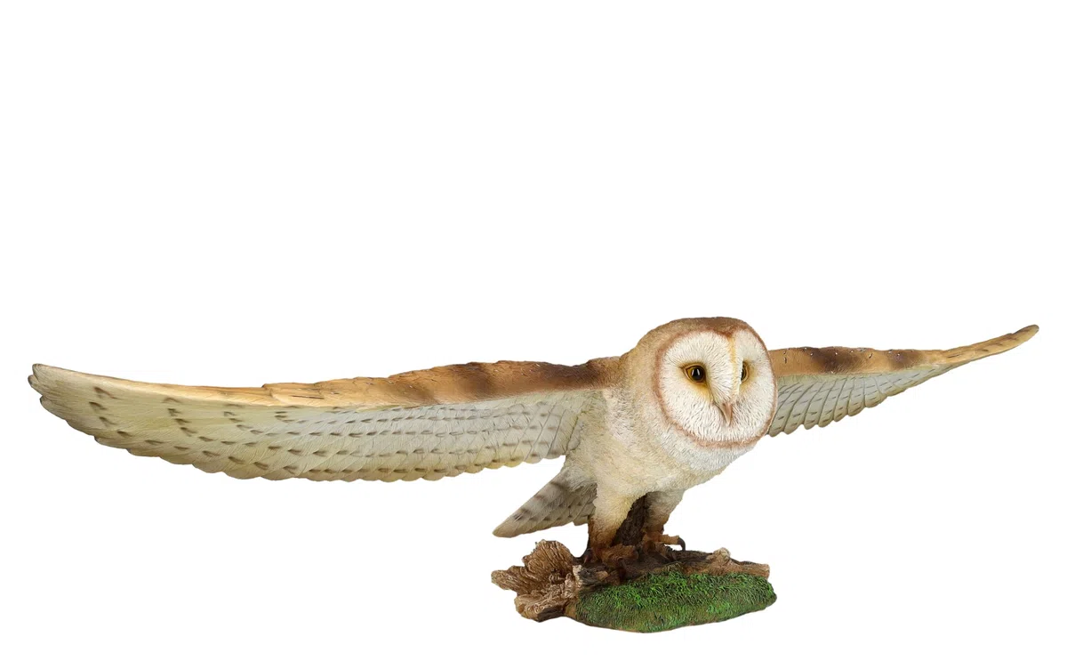 Figuren Shop GmbH Fliegende Schleiereule XXL - Lebensechte Gartenfigur von HotAnt, Handbemalt, 79 cm Breit