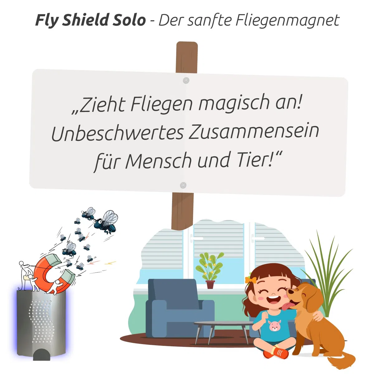 Fly-Shield Solo UV-Fliegenfalle - Klebefolie - Standard - 1 Halter | Kompakte Ausführung für Innenräume, diskrete Kontrolle von Fliegen und Fluginsekten mit austauschbarer Klebefolie