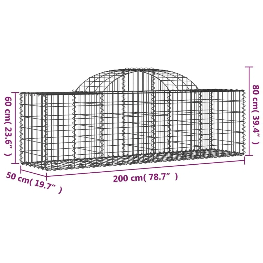 Homgoday Gartenabsperrung mit Hochbogen | Dekorative Gabionenkörbe aus verzinktem Eisen | Silbern | 200x50x60/80 cm | Terrasse & Vorgarten Model3146280