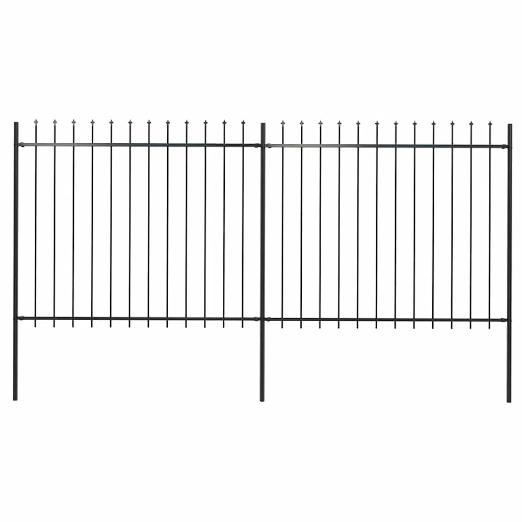 Gartenzaun aus pulverbeschichtetem Stahl, 3,4 m lang, 2 Zaunelemente und 3 Pfosten, stabil und modern mit Speerspitzen, wetterfest für Terrasse, Vorgarten und Grundstücksabgrenzung