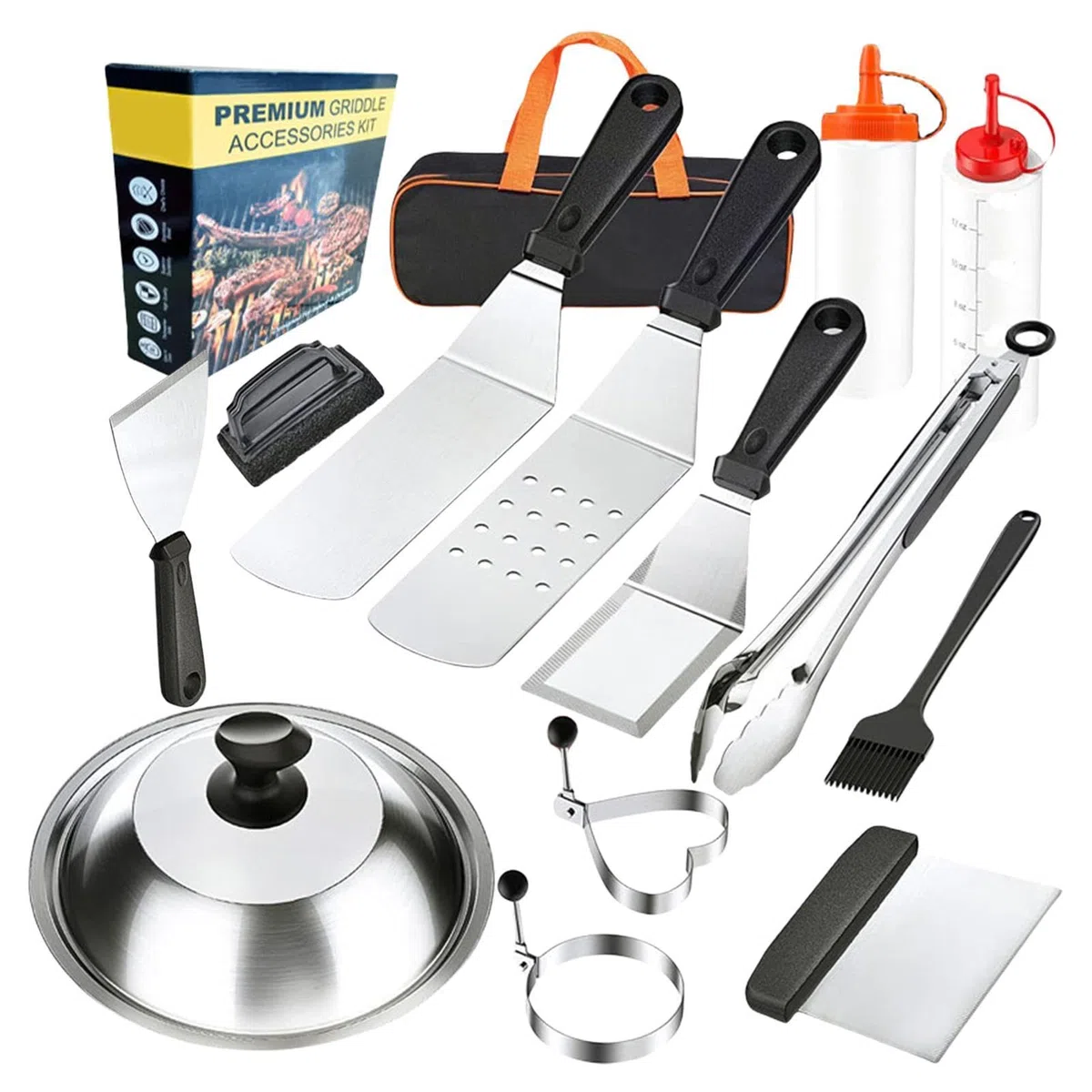 Grill-Set - Grillzubehör-Set Aus Hochwertigem Edelstahl | Tragbares | Küchenzubehör Für Fleisch Und Shrimps – Für Garten Camping Terrasse Und Picknick