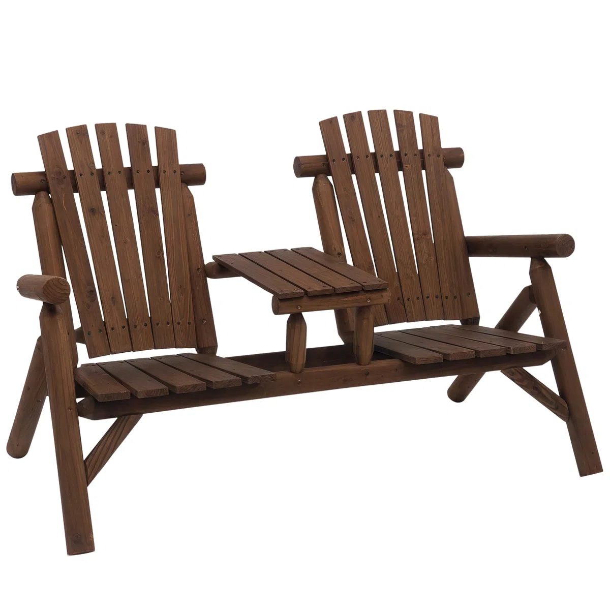 Outsunny Gartenbank mit Tisch Gartenmöbel 2 Stühle Braun 157 x 88 x 103 cm | Sitzbank, Massivholz