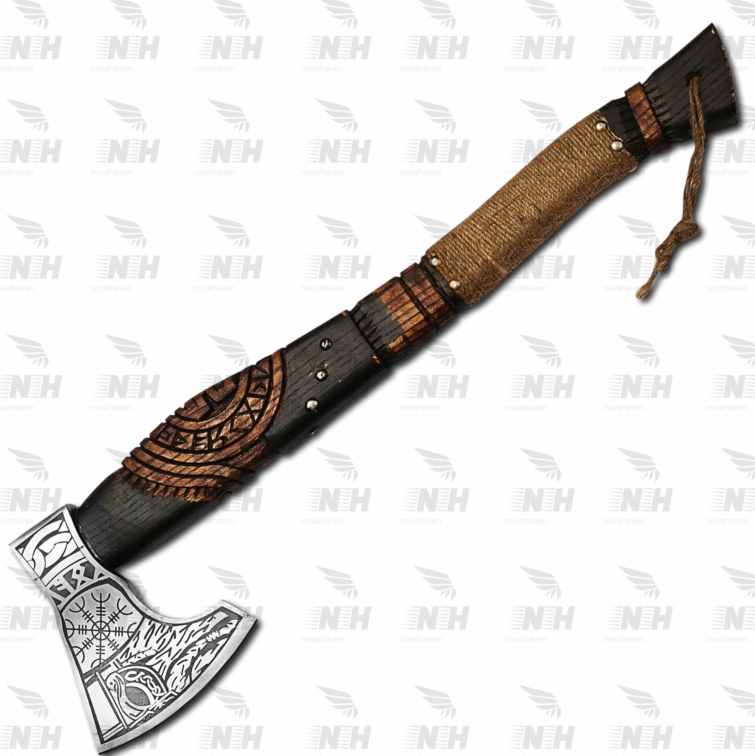 Ragnar Axe with 20 Inch Engraved Ash Handle and Etched Carbon Steel Blade - from NovaHaven