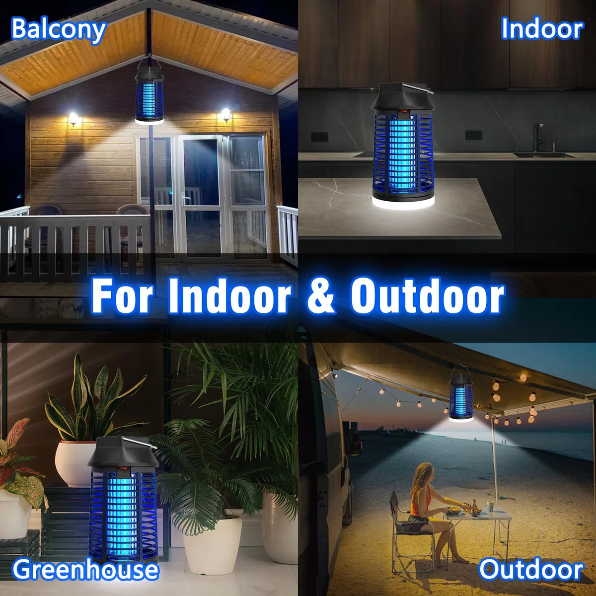 Elektrischer Insektenvernichter Outdoor & Indoor Mückenvernichter mit LED-Licht, wasserdichte Fliegenfalle & Insektenfänger, Plug-In Insektenabwehr für Außen, Terrasse, Garage, Haus, Garten