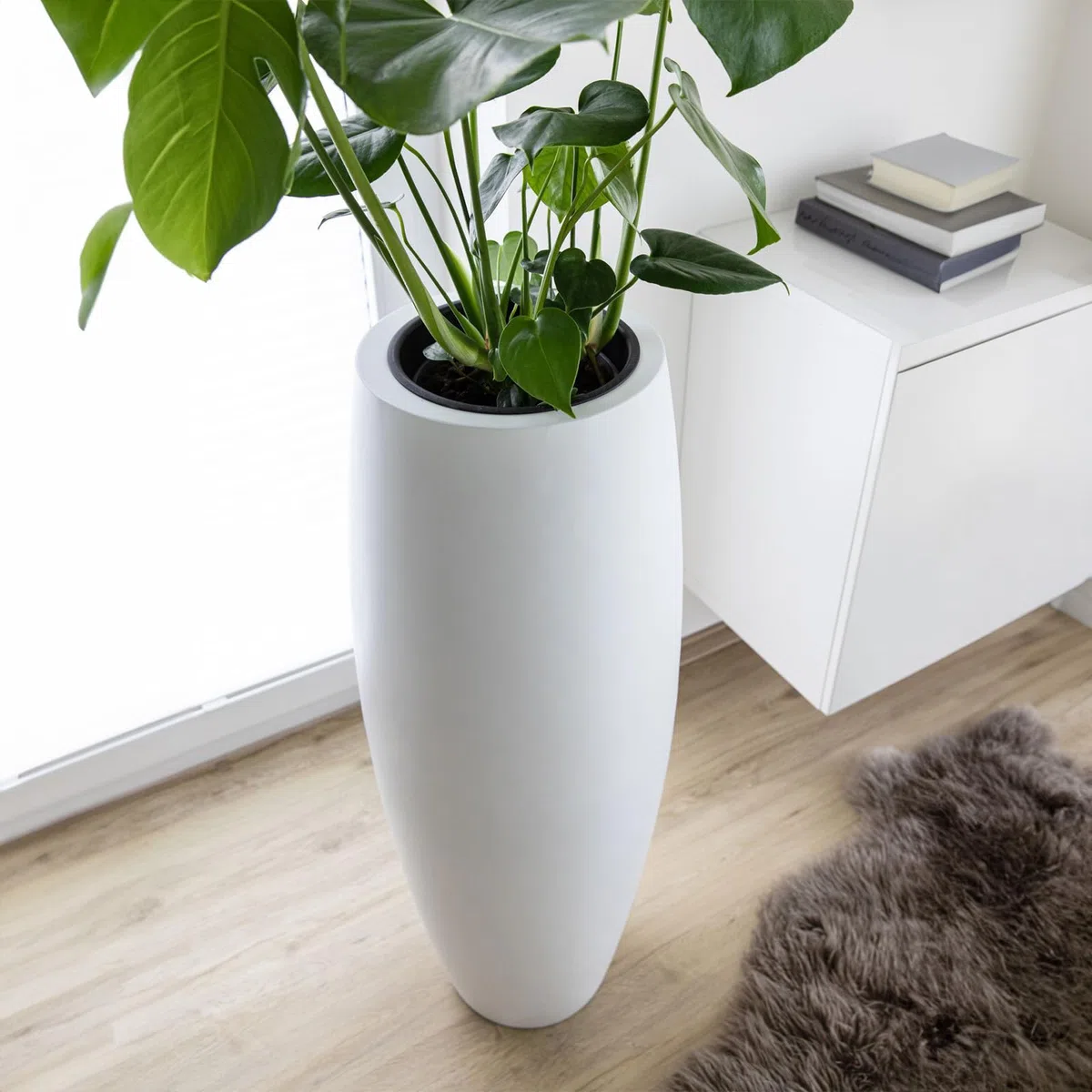 VIVANNO Pflanzkübel Bodenvase Fiberglas Magnum Weiß Matt - 80x23