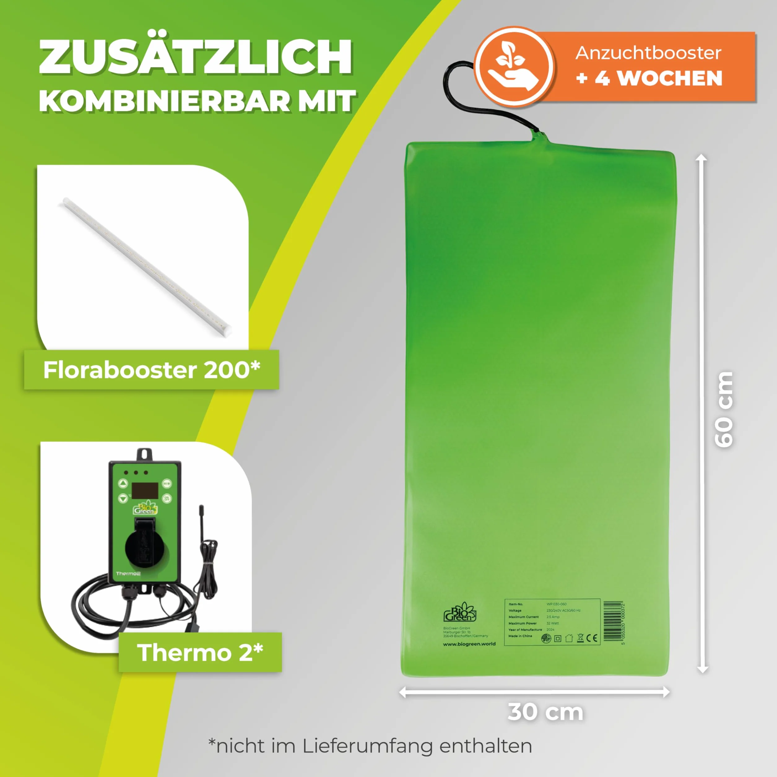 Bio Green Anzuchtbooster Heizmatte für Pflanzen | 30 x 60 cm | 32 Watt | wasserdichte Wärmeplatte | Turbo für Ihre Samen | für Keimung & Stecklinge