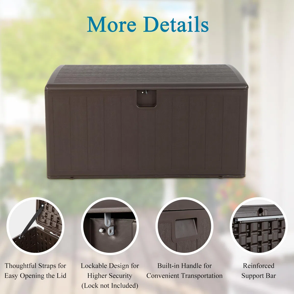 HOMASIS 400L Auflagenbox wetterfest, XXL Gartenbox aus HDPE, abschließbar Aufbewahrungsbox mit Deckel & Griff, Kissenbox Kissentruhe Auflagentruhe Gartentruhe Terrassenbox Outdoor, 128x62x64cm, Braun
