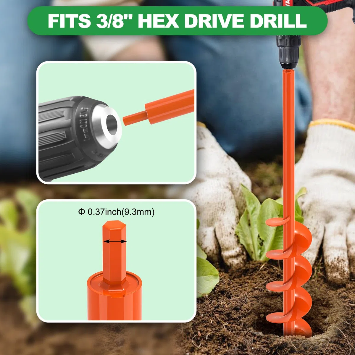 SELEWARE Gartenbohrer Erdbohrer für akkuschrauber - 10.1x81.2cm Robuster Gartenbohrer für den Garten, Passend für Bohrer mit 3/8-Zoll-Sechskantantrieb,Blumenzwiebel-Pflanzwerkzeug,Erdbohrer für Blumen