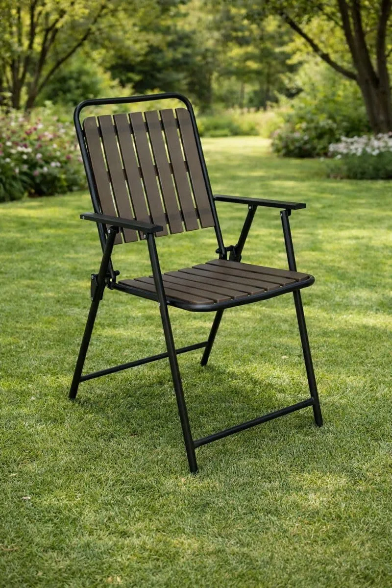 DEGAMO Klappsessel Campingstuhl ASCIANO, Metall anthrazit + Kunststoff in Holzoptik grau, klappbar, wetterfest, Outdoor