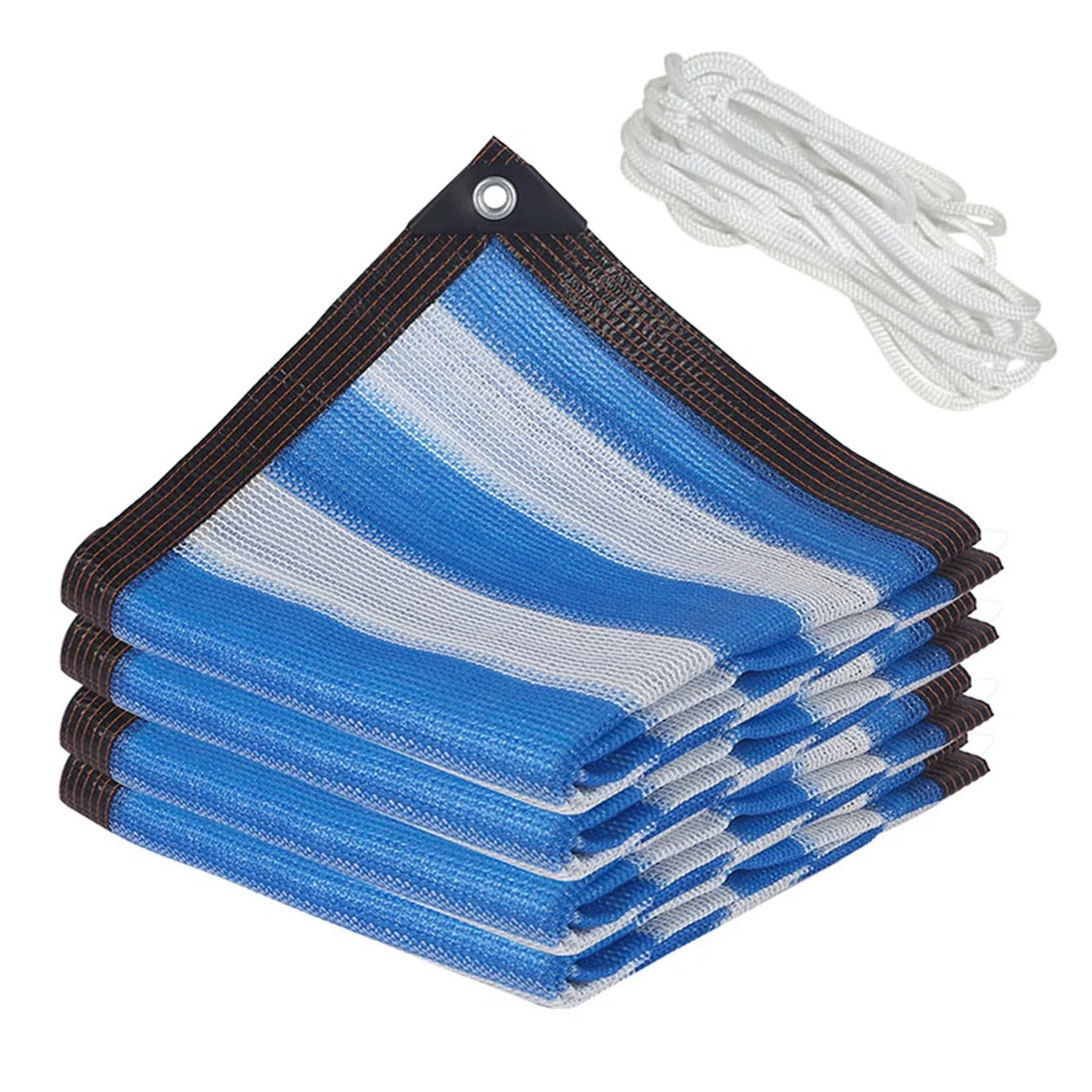Segeltuch mit ösen und Befestigungsseile - 10x10m - 65% Beschattungsrate, Kratzfest - Schattiernetz - Sonnensegel für Gewächshaus Garten Gemüseg, Blaue Streifen