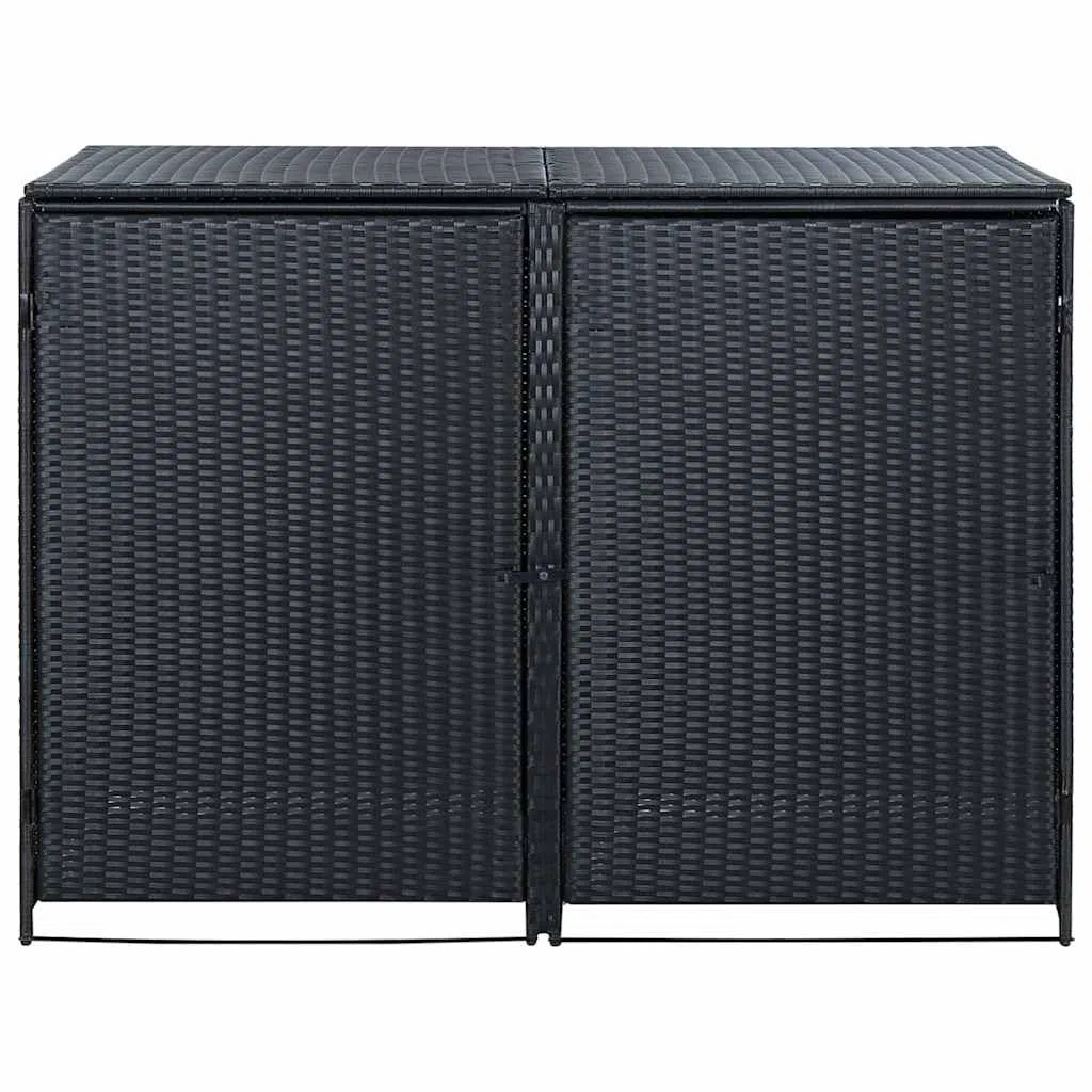 Mülltonnenbox für 2 Tonnen aus Poly Rattan in Schwarz 148x80x111 cm mit Deckel und Zwei Türen, robuste Gartenlagerung aus PE-Rattan, langlebig und verrottungsbeständig
