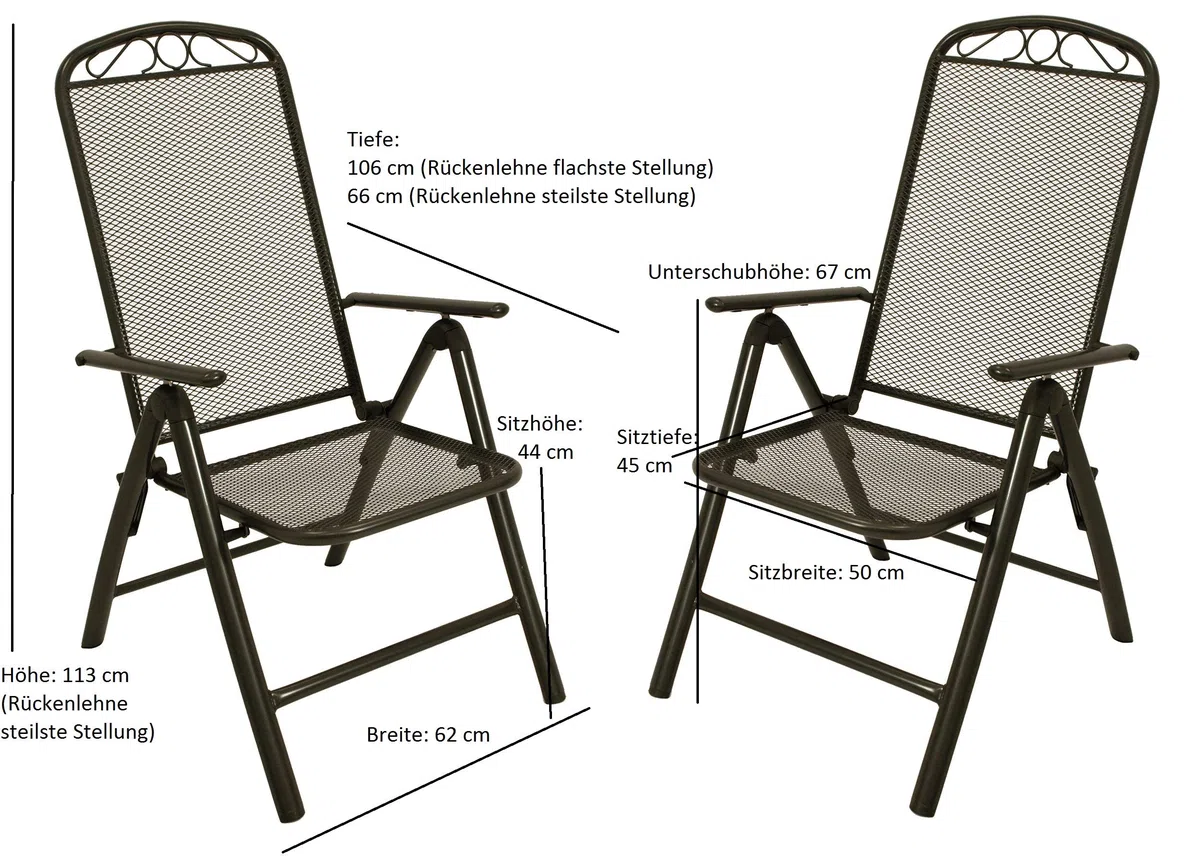 DEGAMO Klappsessel Hochlehner Classic, Streckmetall anthrazit, 5-Fach verstellbar, 2 STÜCK
