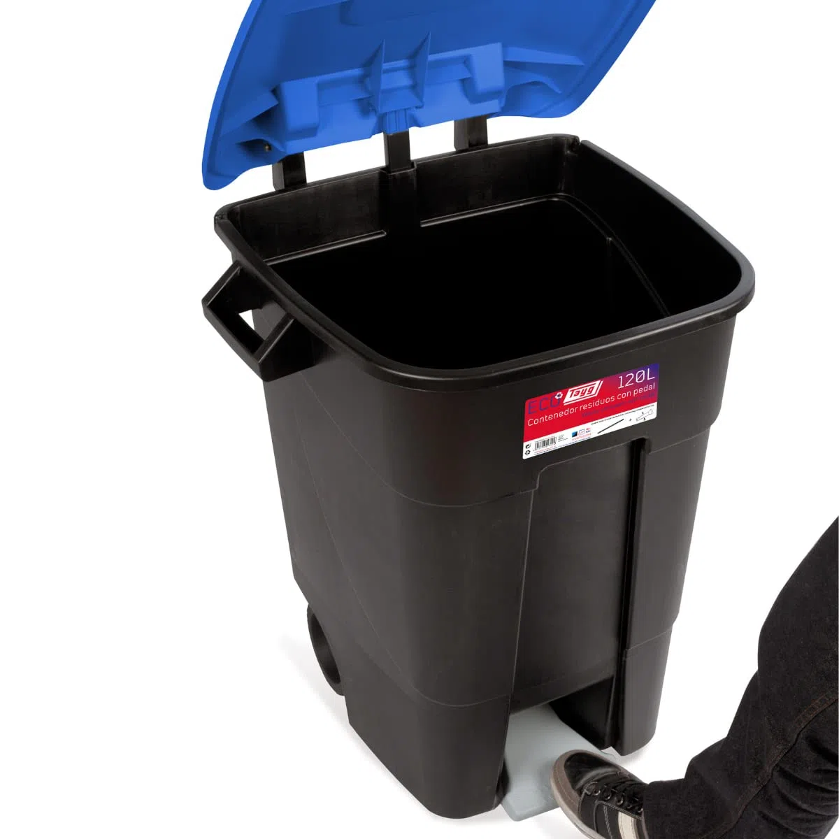 TAYG Mülleimer mit Pedal und Rollen, 120 l, Blau
