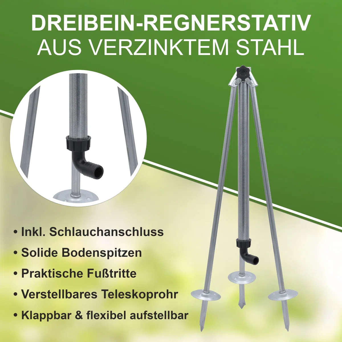 Agrarflora Kreis-und Sektorenregner VYR-60, 3/4 Zoll, Komplettset mit Dreibeinstativ und 12m PTFE-Dichtungsband, Kreisregner, Sektorenregner, Impulsregner, Teilkreisregner