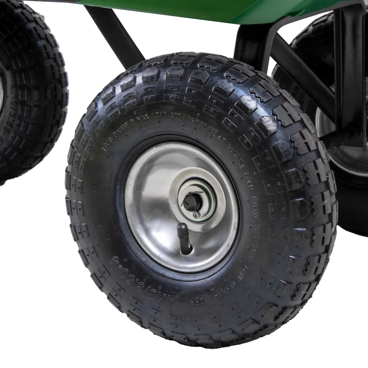 Gartenwagen mit Kippfunktion 75 Liter Kunststoffwanne Handwagen Kippwagen belastbar bis 300 kg Lenkachse Luftbereifung auf Stahlfelge Abnehmbarer Griff | Bollerwagen Transportwagen Gartenkarre Dumper