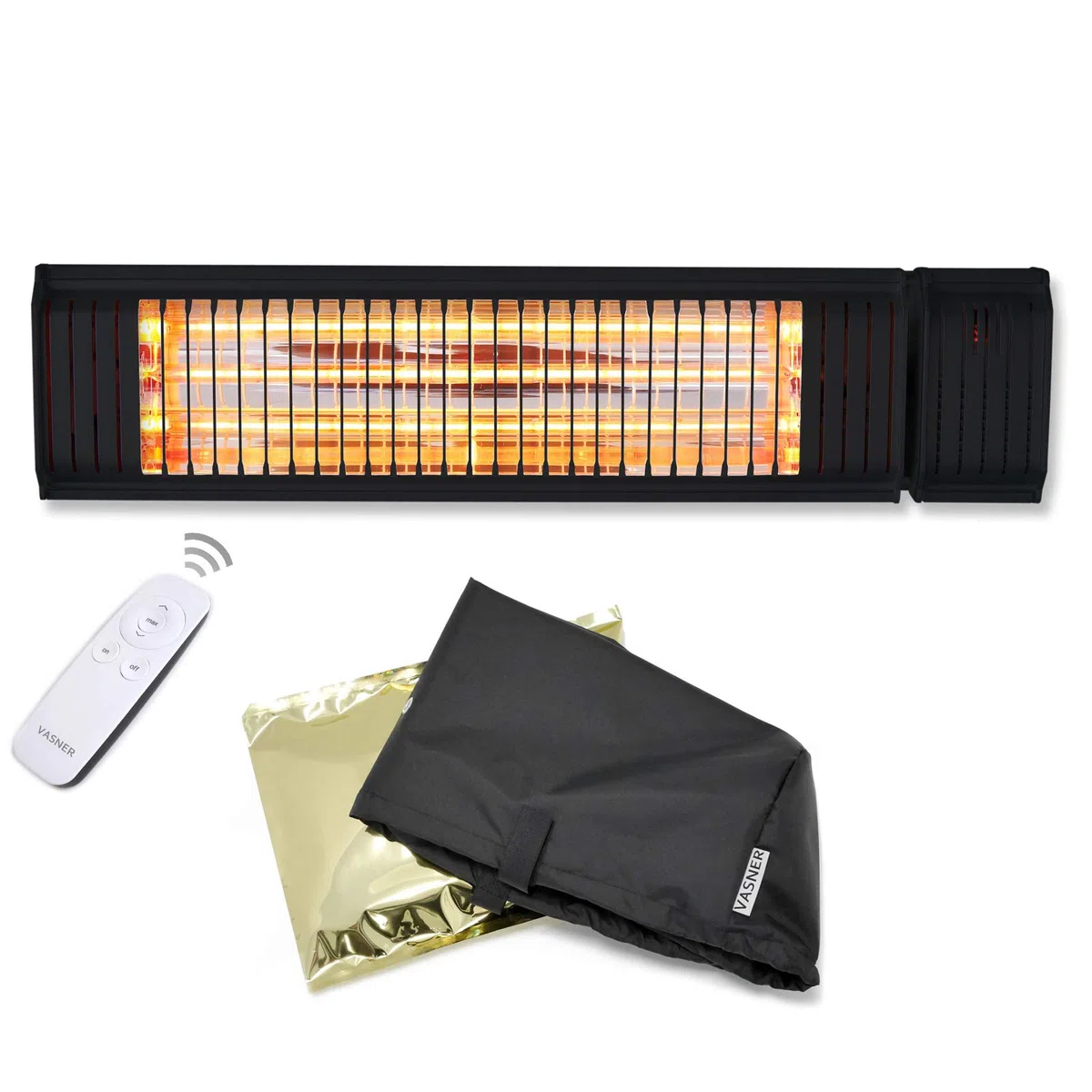 VASNER Appino 20 + AirCape – Infrarot Heizstrahler mit Abdeckhaube 2000 Watt Bluetooth fähiger Strahler Fernbedienung & App Steuerung Infrarotstrahler für den Außenbereich (Schwarz)