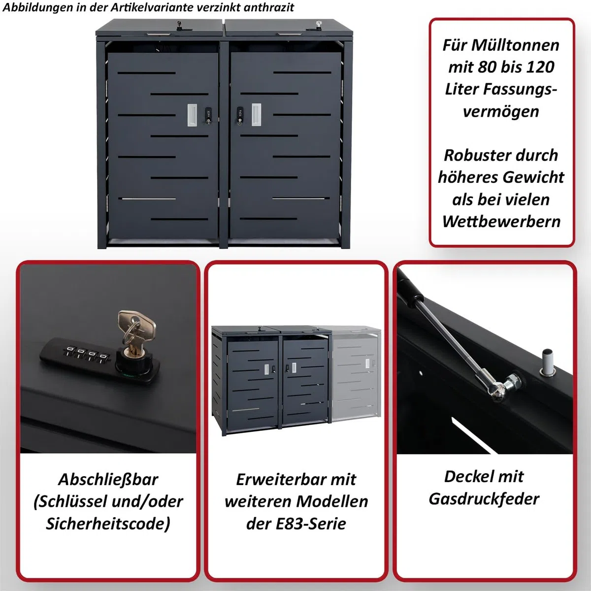 Mendler 2er-Mülltonnenverkleidung HWC-E83 103x115x63cm - Edelstahl | Mülltonnenbox, Mülltonnenabdeckung, erweiterbar, 38kg
