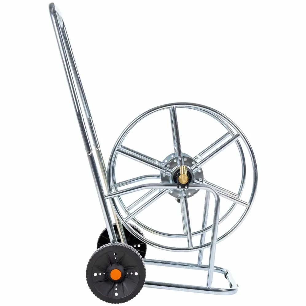 Schlauchwagen aus verzinktem Stahl für 80 m 3/4" Gartenschlauch, mobiler Schlauchaufroller mit Kurbel, platzsparende Schlauchtrommel für Garten Terrasse Balkon