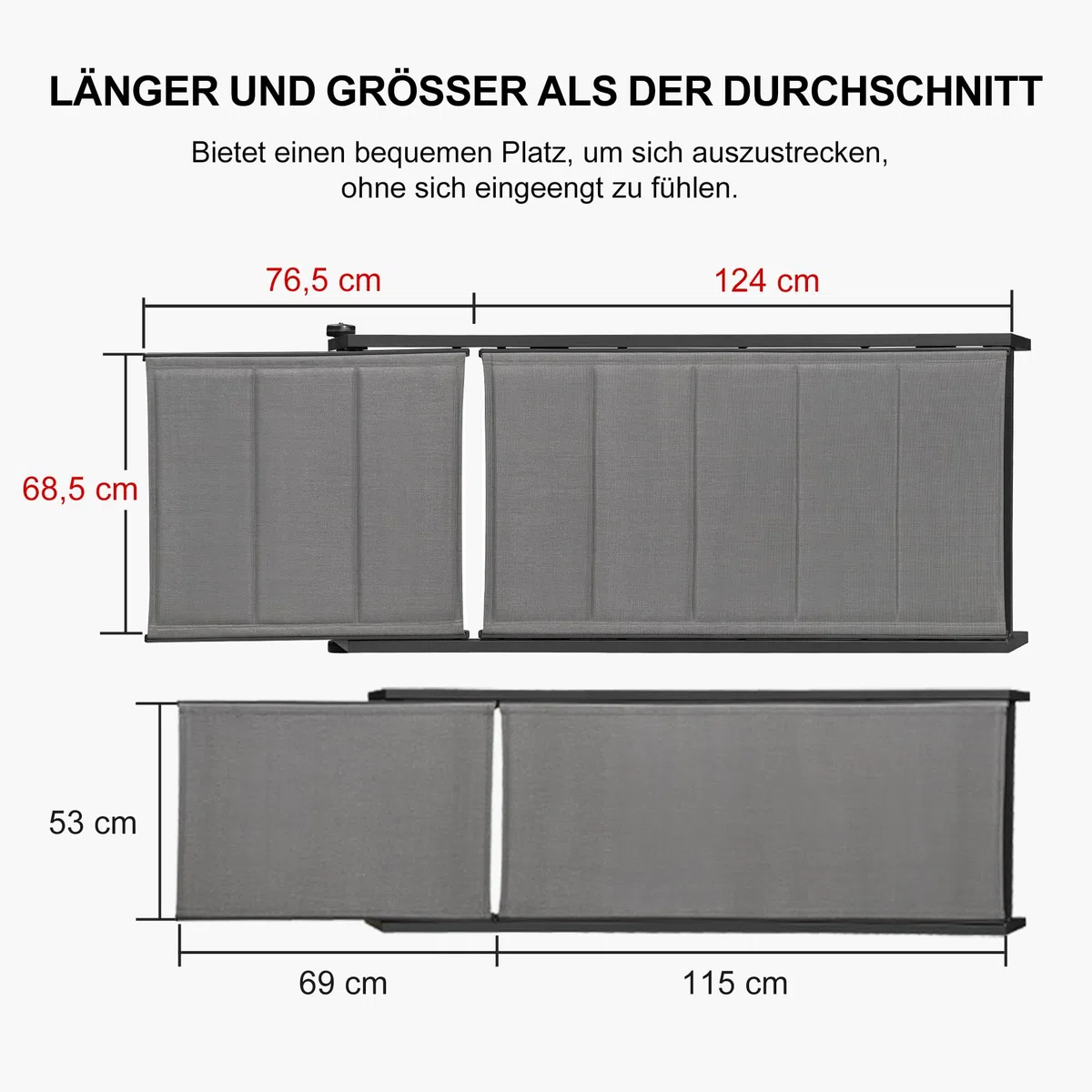 PURPLE LEAF 2er-Set Sonnenliege Groß Aluminium mit Rollen, Grau | Extra breite Liegefläche, 5-Fach Verstellbare, Gepolstertes Textilene, Atmungsaktiv, Robuster Alurahmen, Mobil dank Rollen